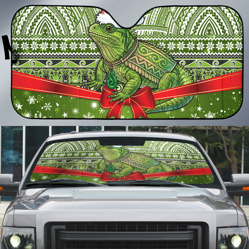 New Zealand Tuatara Christmas Auto Sun Shade Maori Inspired Knitted Patterns LT9 Green - Polynesian Pride