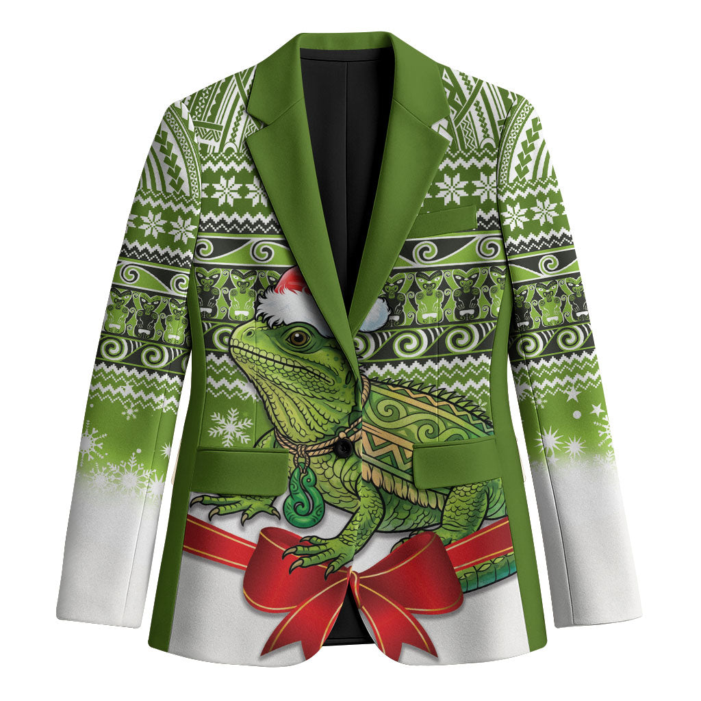 New Zealand Tuatara Christmas Blazer Maori Inspired Knitted Patterns LT9 Unisex Green - Polynesian Pride