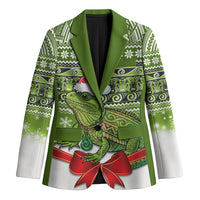New Zealand Tuatara Christmas Blazer Maori Inspired Knitted Patterns LT9 Unisex Green - Polynesian Pride