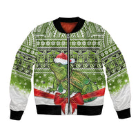 New Zealand Tuatara Christmas Bomber Jacket Maori Inspired Knitted Patterns LT9 Unisex Green - Polynesian Pride