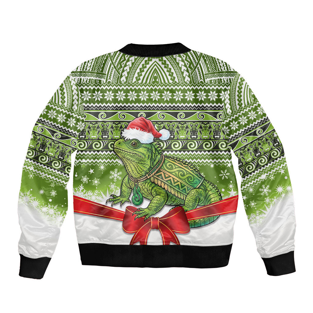New Zealand Tuatara Christmas Bomber Jacket Maori Inspired Knitted Patterns LT9 - Polynesian Pride