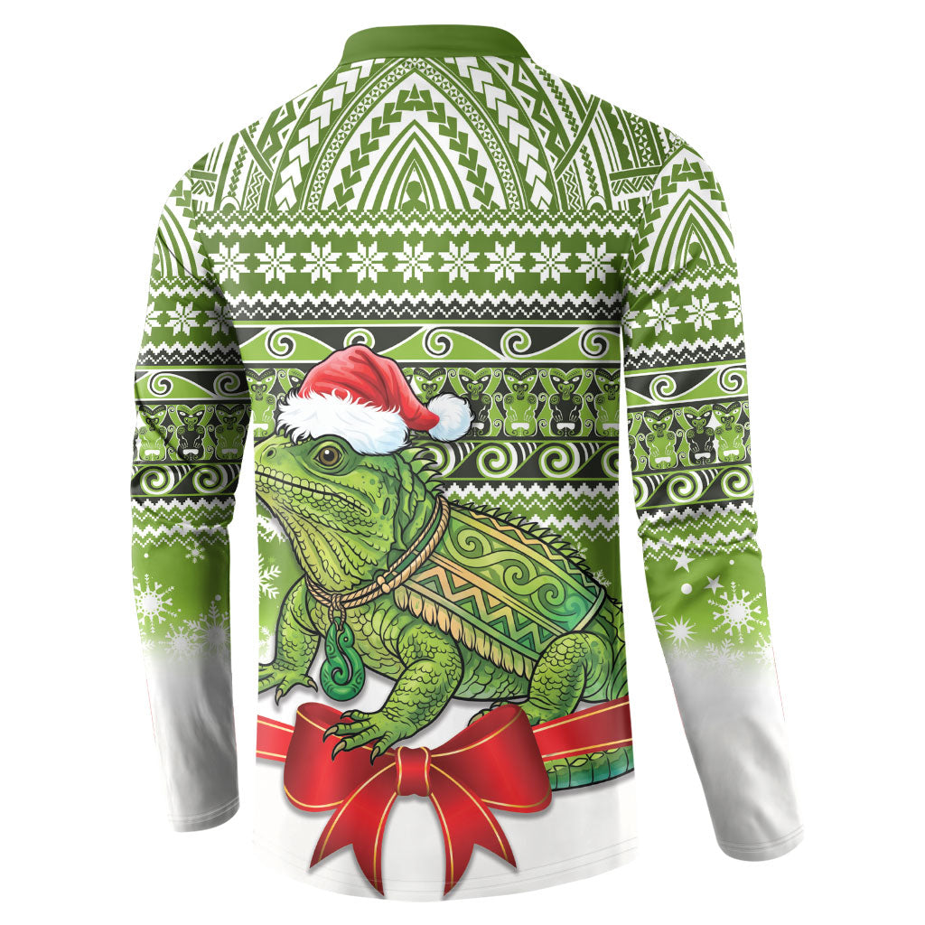 New Zealand Tuatara Christmas Button Sweatshirt Maori Inspired Knitted Patterns LT9 - Polynesian Pride