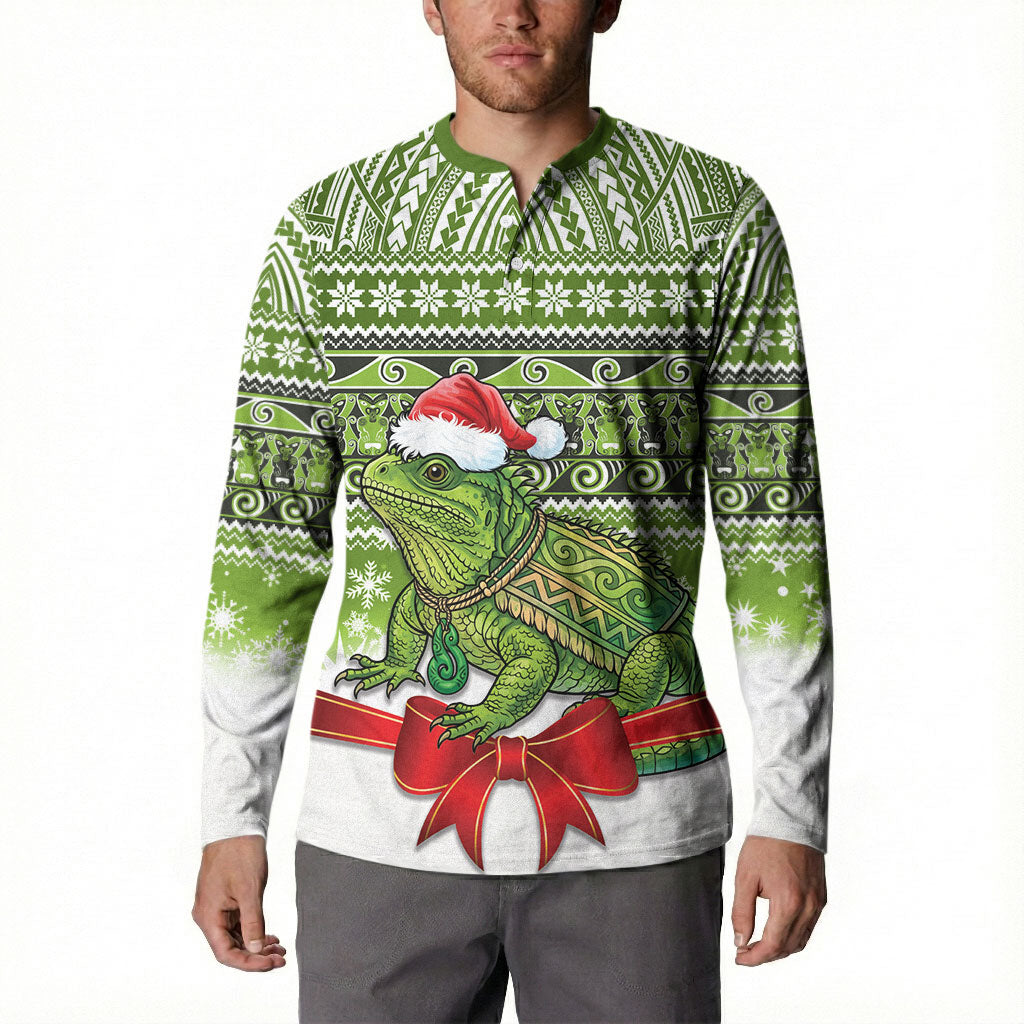 New Zealand Tuatara Christmas Button Sweatshirt Maori Inspired Knitted Patterns LT9 - Polynesian Pride