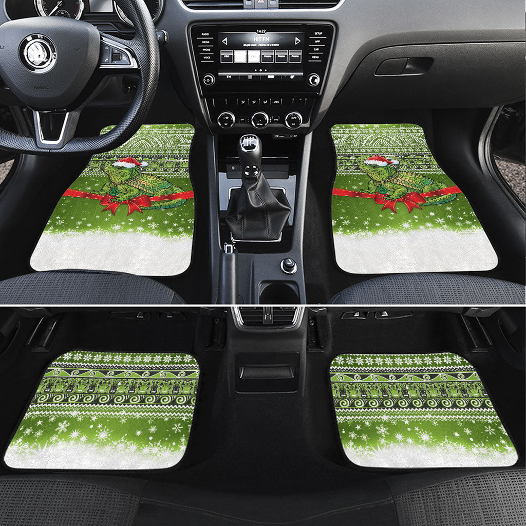 New Zealand Tuatara Christmas Car Mats Maori Inspired Knitted Patterns LT9 Set 4pcs Green - Polynesian Pride