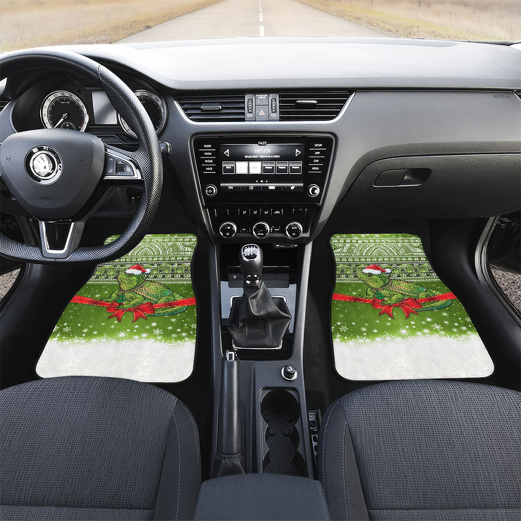 New Zealand Tuatara Christmas Car Mats Maori Inspired Knitted Patterns LT9 Set 2pcs - Front Green - Polynesian Pride