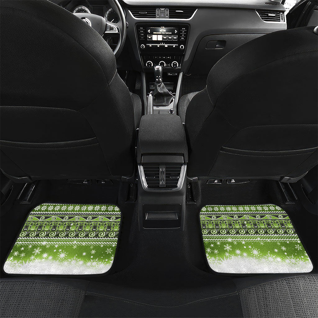 New Zealand Tuatara Christmas Car Mats Maori Inspired Knitted Patterns LT9 Set 2pcs - Back Green - Polynesian Pride