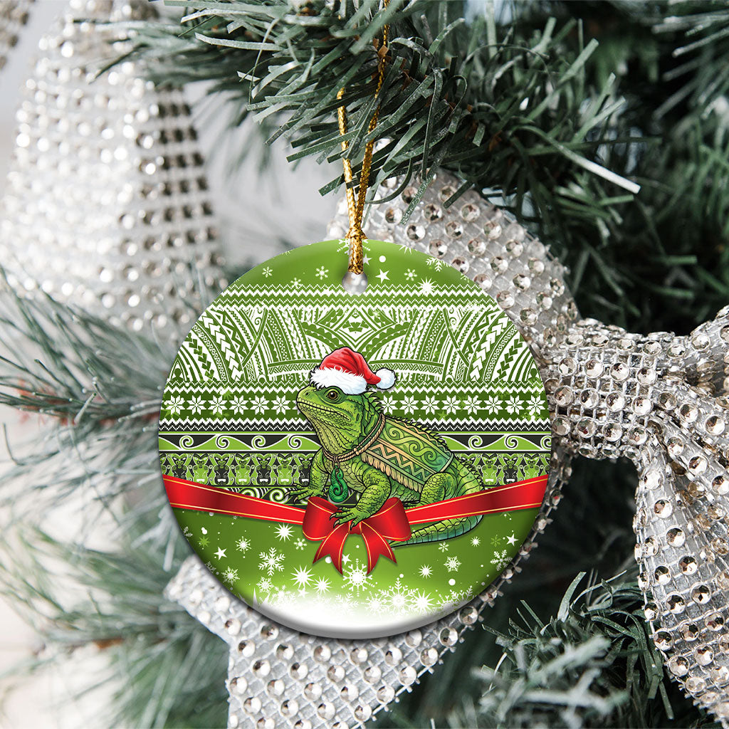 New Zealand Tuatara Christmas Ceramic Ornament Maori Inspired Knitted Patterns LT9 - Polynesian Pride