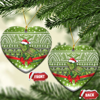 New Zealand Tuatara Christmas Ceramic Ornament Maori Inspired Knitted Patterns LT9 Heart Green - Polynesian Pride
