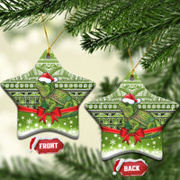 New Zealand Tuatara Christmas Ceramic Ornament Maori Inspired Knitted Patterns LT9 Star Green - Polynesian Pride