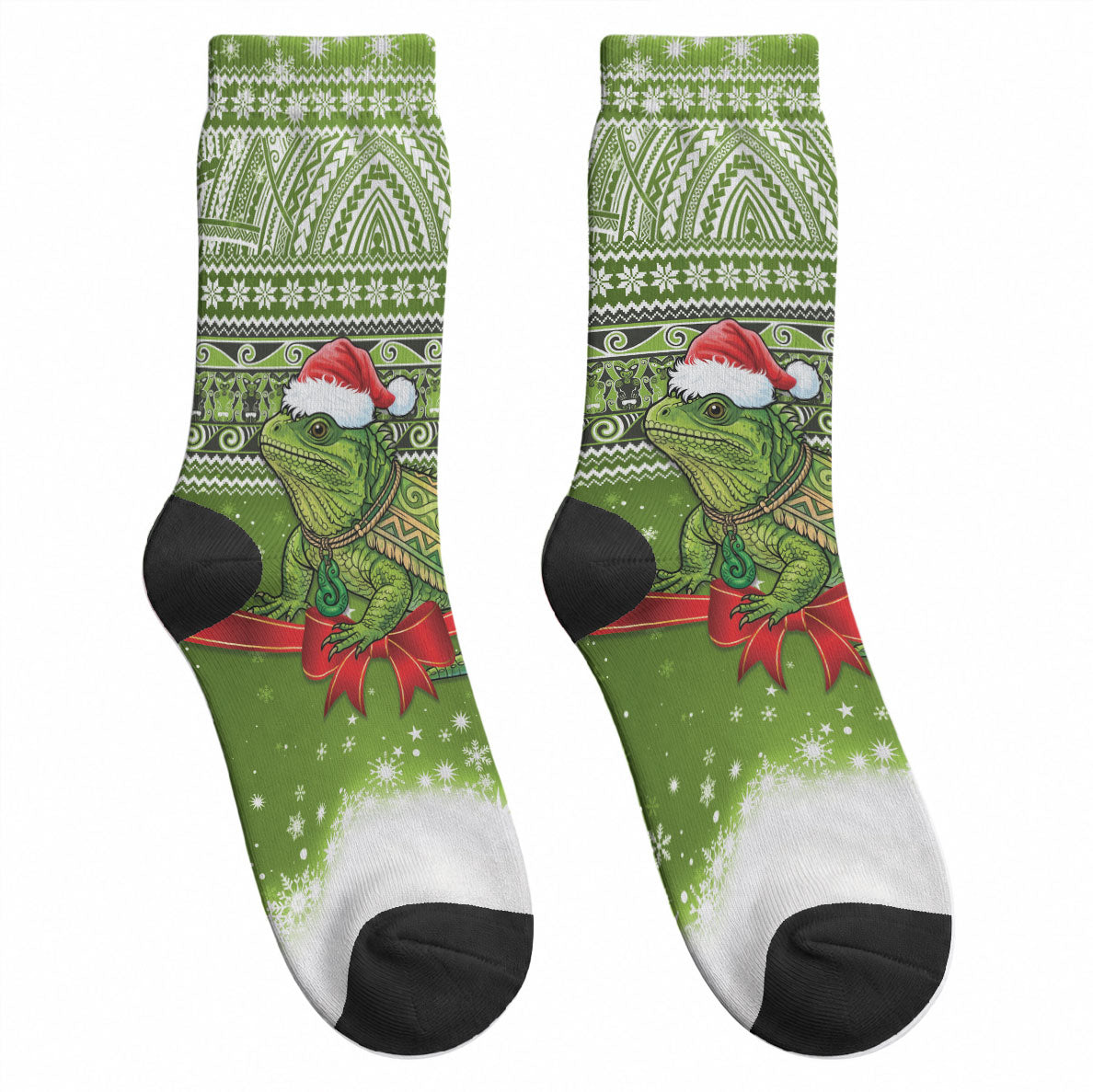 New Zealand Tuatara Christmas Crew Socks Maori Inspired Knitted Patterns LT9 - Polynesian Pride