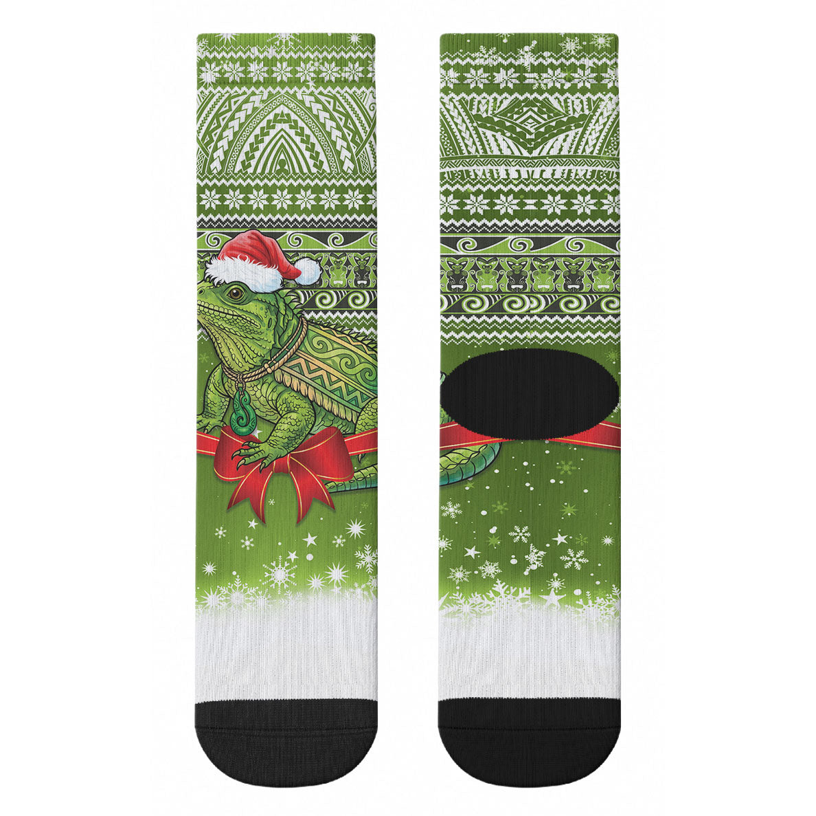 New Zealand Tuatara Christmas Crew Socks Maori Inspired Knitted Patterns LT9 - Polynesian Pride