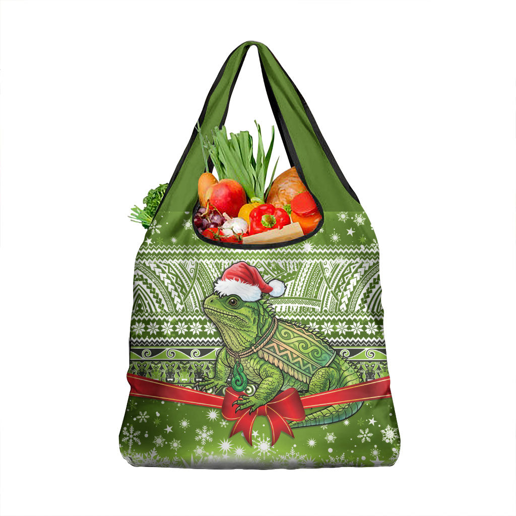 New Zealand Tuatara Christmas Grocery Bag Maori Inspired Knitted Patterns LT9 1-pack One Size Green - Polynesian Pride