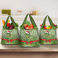 New Zealand Tuatara Christmas Grocery Bag Maori Inspired Knitted Patterns LT9 3-pack One Size Green - Polynesian Pride