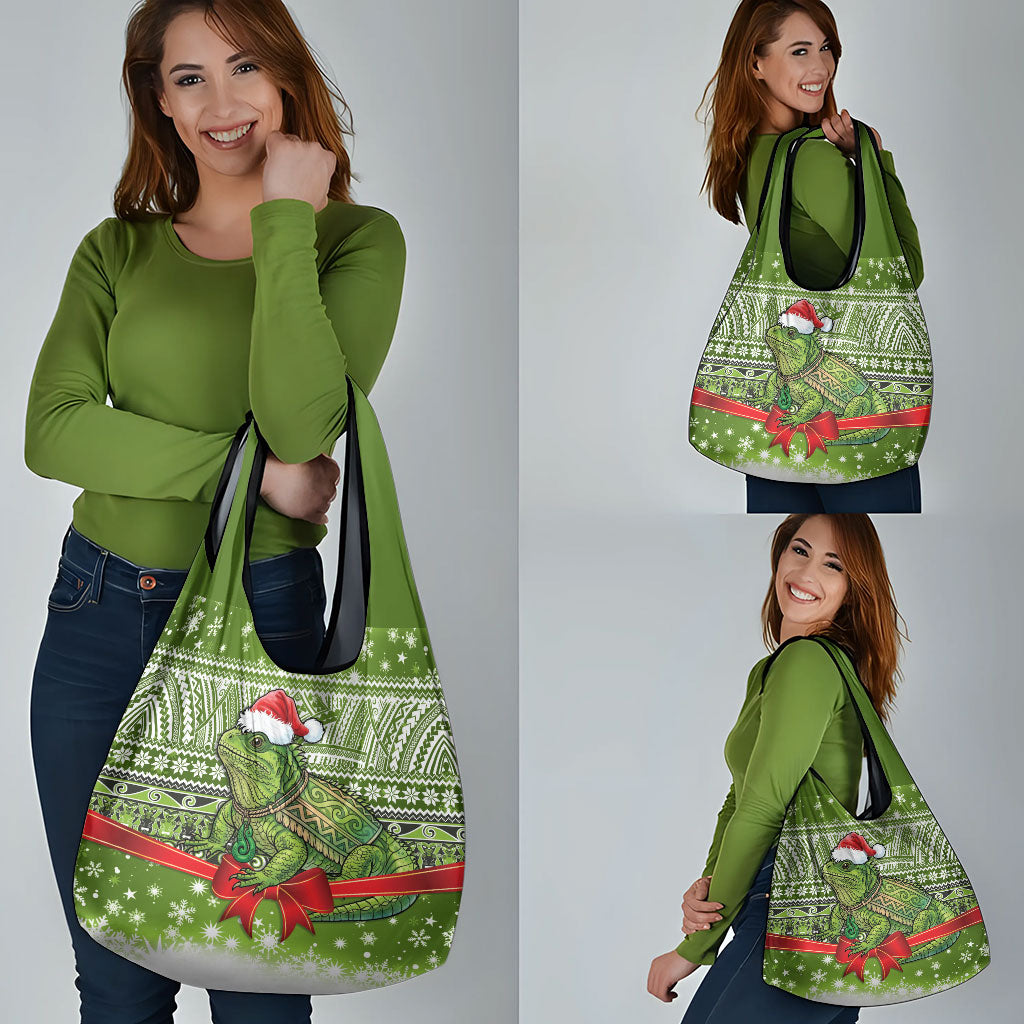 New Zealand Tuatara Christmas Grocery Bag Maori Inspired Knitted Patterns LT9 - Polynesian Pride