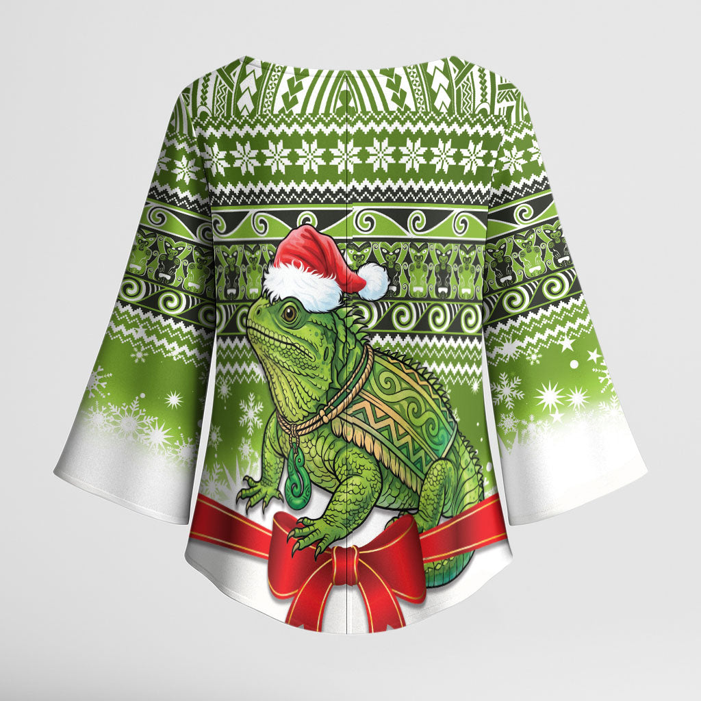 New Zealand Tuatara Christmas Kimono Sleeve Blouse Maori Inspired Knitted Patterns LT9 - Polynesian Pride