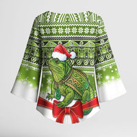 New Zealand Tuatara Christmas Kimono Sleeve Blouse Maori Inspired Knitted Patterns LT9 - Polynesian Pride