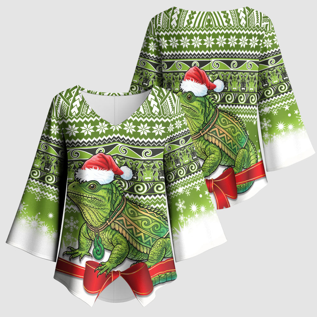 New Zealand Tuatara Christmas Kimono Sleeve Blouse Maori Inspired Knitted Patterns LT9 - Polynesian Pride