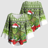 New Zealand Tuatara Christmas Kimono Sleeve Blouse Maori Inspired Knitted Patterns LT9 - Polynesian Pride