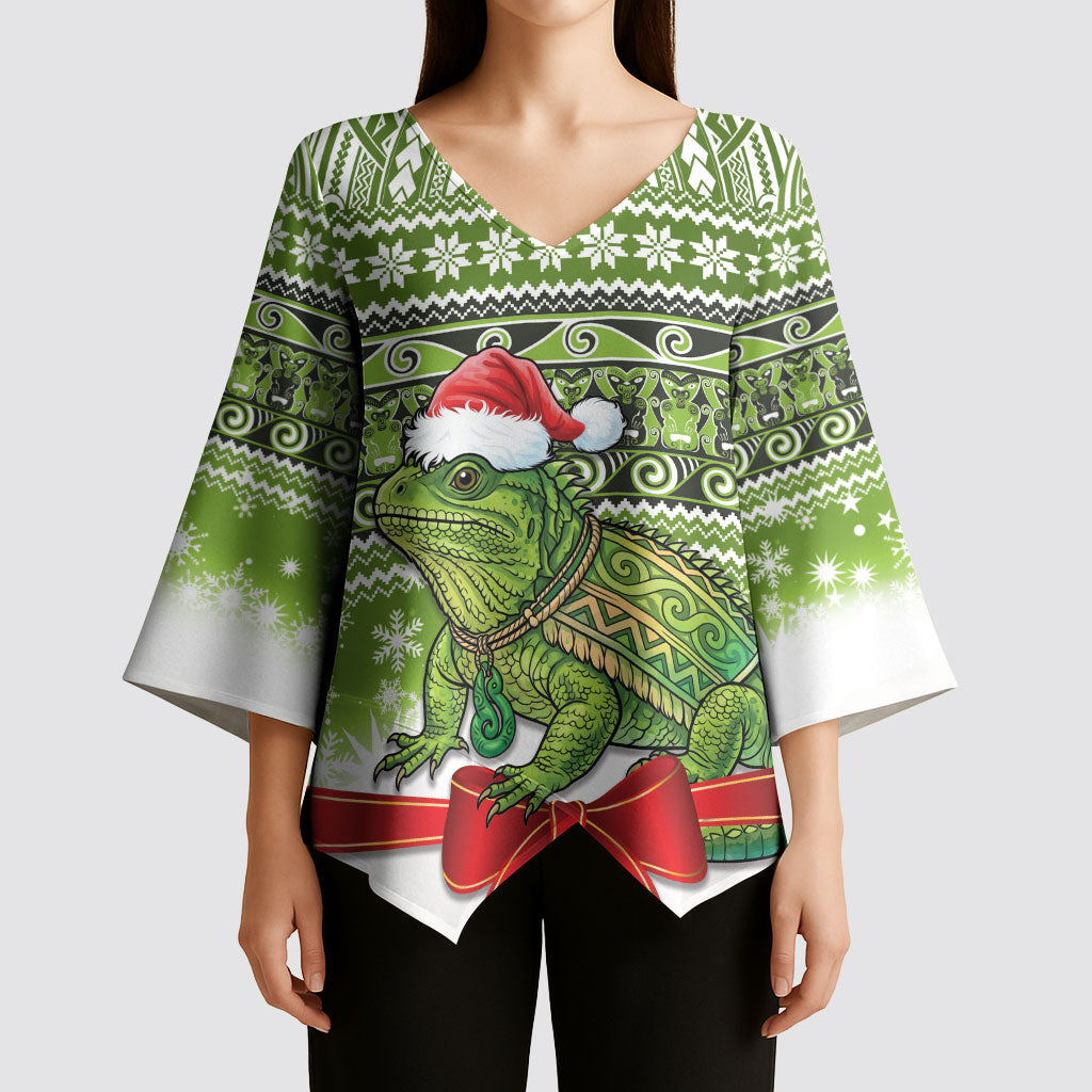 New Zealand Tuatara Christmas Kimono Sleeve Blouse Maori Inspired Knitted Patterns LT9 - Polynesian Pride