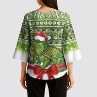 New Zealand Tuatara Christmas Kimono Sleeve Blouse Maori Inspired Knitted Patterns LT9 - Polynesian Pride