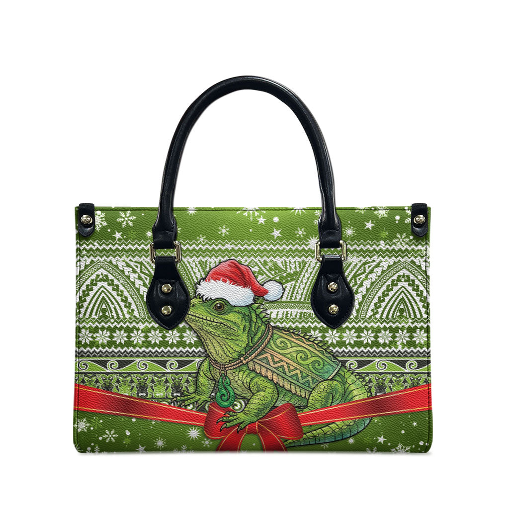 New Zealand Tuatara Christmas Leather Bag Maori Inspired Knitted Patterns LT9 - Polynesian Pride