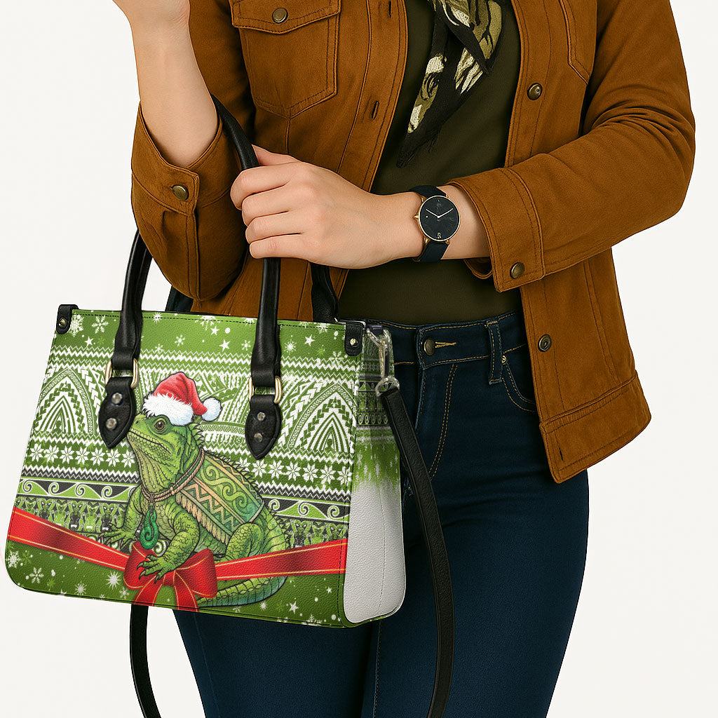 New Zealand Tuatara Christmas Leather Bag Maori Inspired Knitted Patterns LT9 - Polynesian Pride