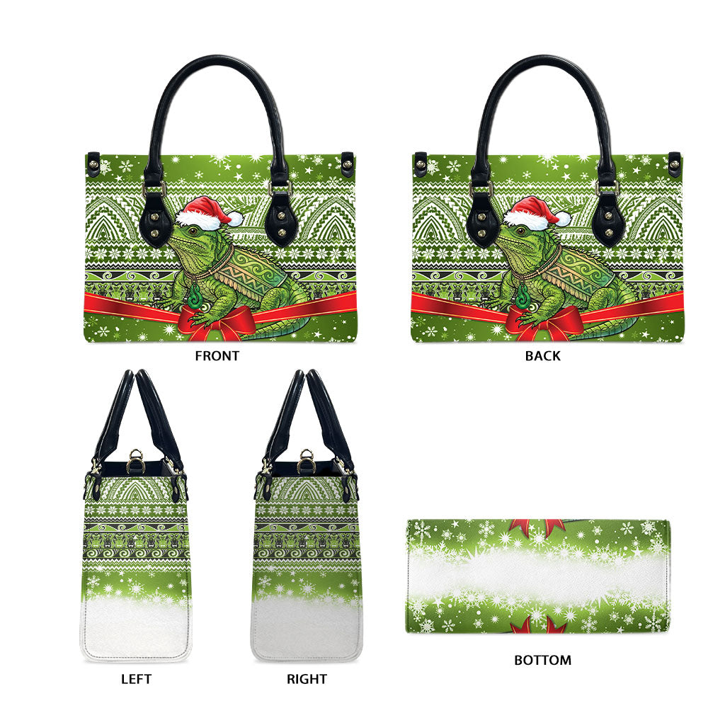 New Zealand Tuatara Christmas Leather Bag Maori Inspired Knitted Patterns LT9 - Polynesian Pride