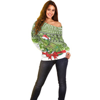 New Zealand Tuatara Christmas Off Shoulder Sweater Maori Inspired Knitted Patterns LT9 - Polynesian Pride