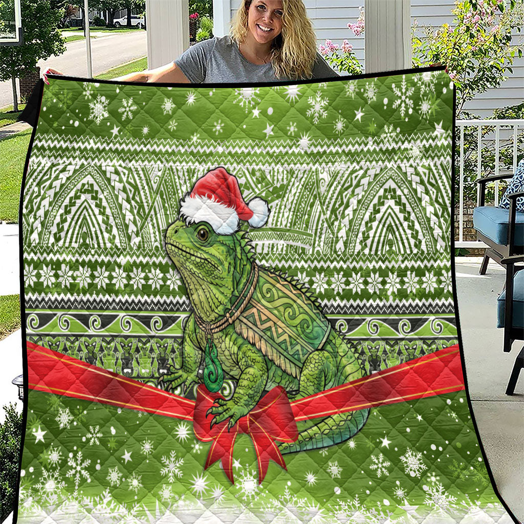 New Zealand Tuatara Christmas Quilt Maori Inspired Knitted Patterns LT9 Green - Polynesian Pride