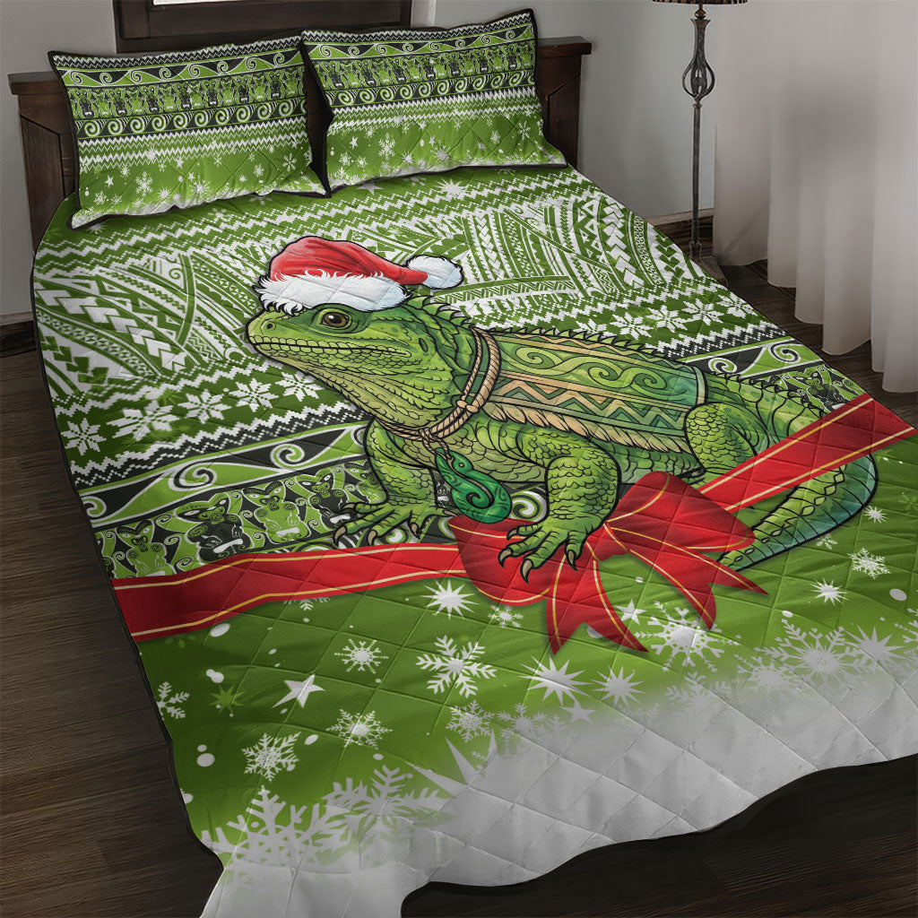 New Zealand Tuatara Christmas Quilt Bed Set Maori Inspired Knitted Patterns LT9 Green - Polynesian Pride
