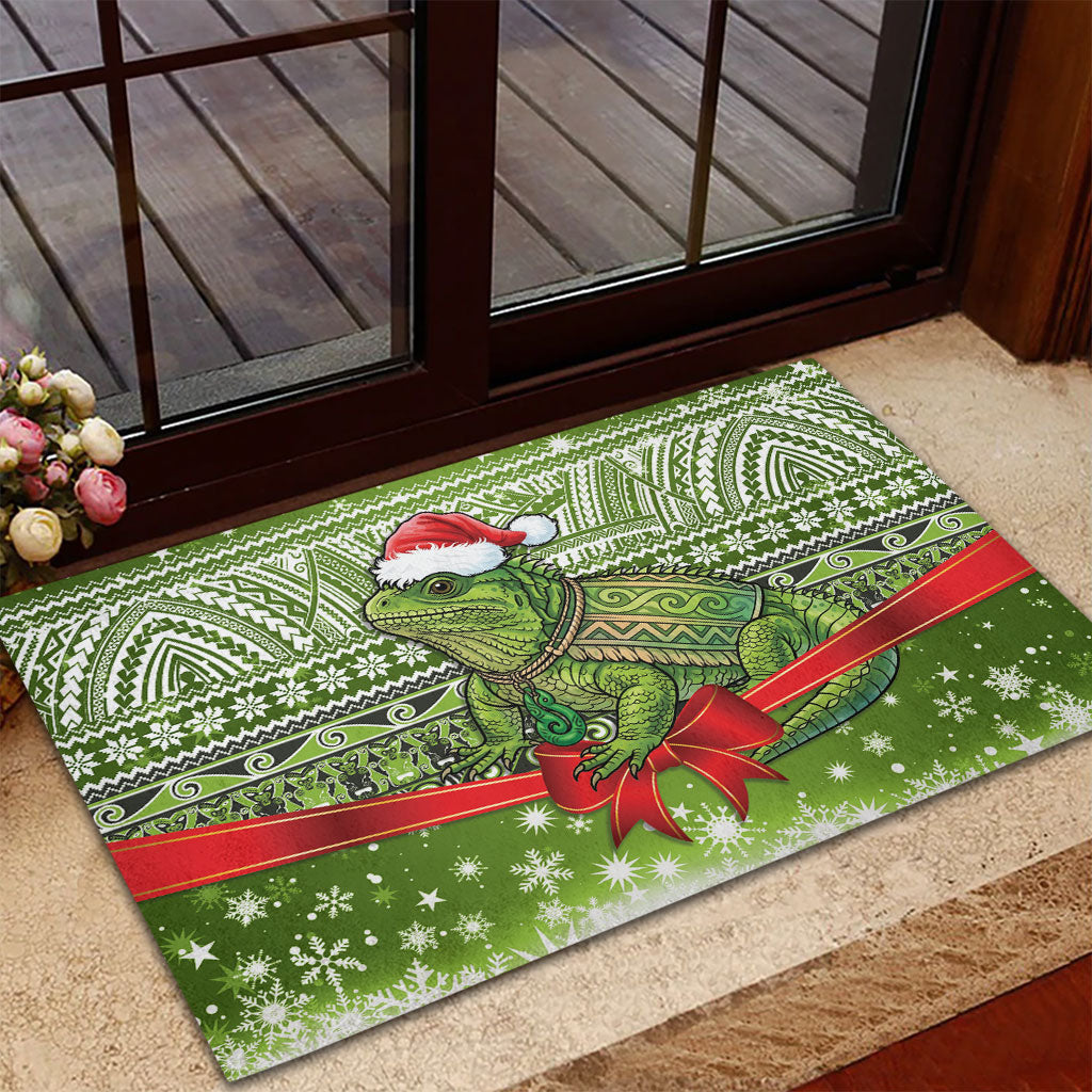 New Zealand Tuatara Christmas Rubber Doormat Maori Inspired Knitted Patterns LT9 - Polynesian Pride