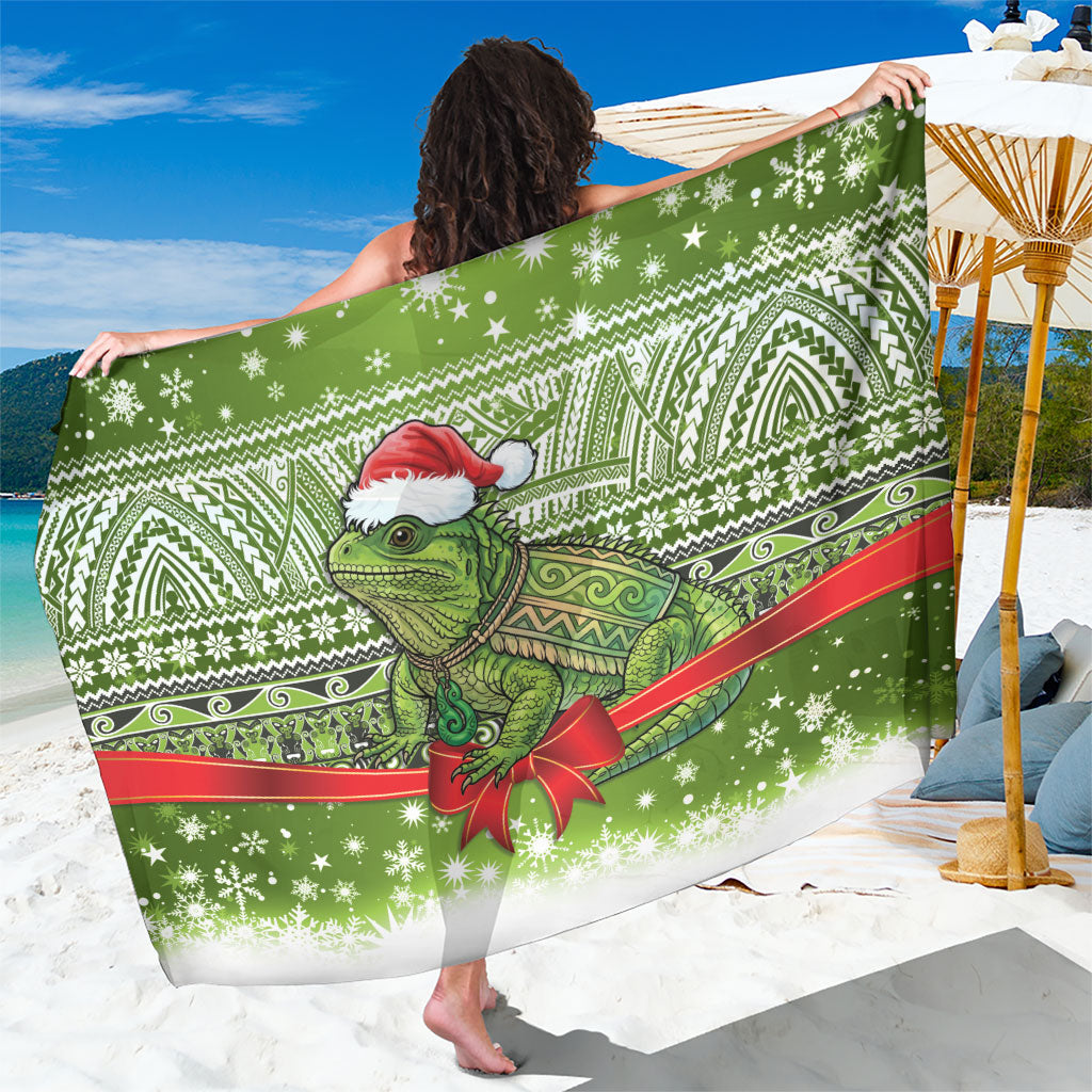 New Zealand Tuatara Christmas Sarong Maori Inspired Knitted Patterns LT9 One Size 44 x 66 inches Green - Polynesian Pride