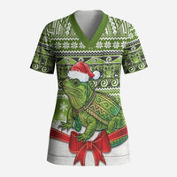 New Zealand Tuatara Christmas Scrub Top Maori Inspired Knitted Patterns LT9 Adult Green - Polynesian Pride