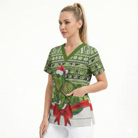 New Zealand Tuatara Christmas Scrub Top Maori Inspired Knitted Patterns LT9 - Polynesian Pride