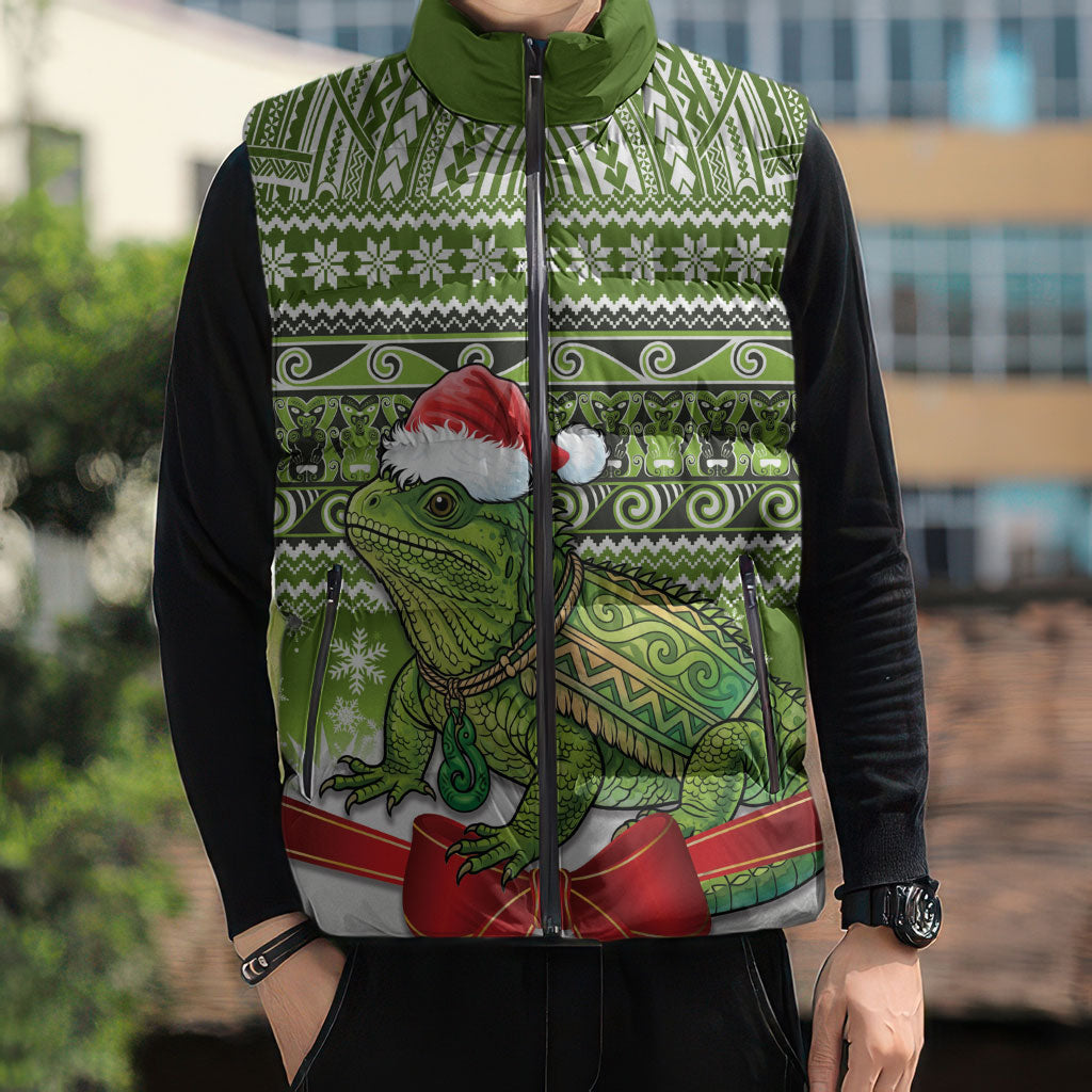 New Zealand Tuatara Christmas Sleeveless Puffer Jacket Maori Inspired Knitted Patterns LT9 - Polynesian Pride