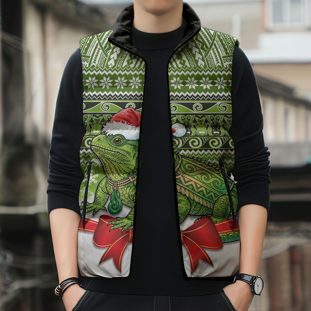 New Zealand Tuatara Christmas Sleeveless Puffer Jacket Maori Inspired Knitted Patterns LT9 - Polynesian Pride