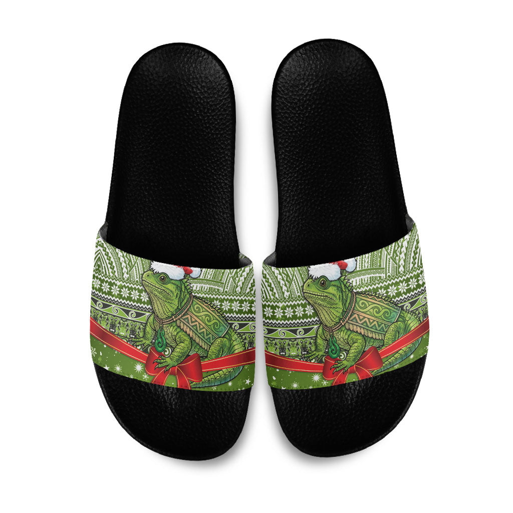 New Zealand Tuatara Christmas Slide Sandals Maori Inspired Knitted Patterns LT9 Green - Polynesian Pride
