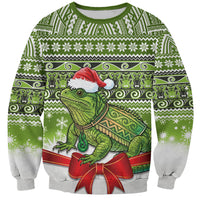 New Zealand Tuatara Christmas Sweatshirt Maori Inspired Knitted Patterns LT9 Unisex Green - Polynesian Pride