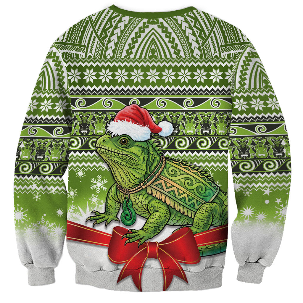 New Zealand Tuatara Christmas Sweatshirt Maori Inspired Knitted Patterns LT9 - Polynesian Pride