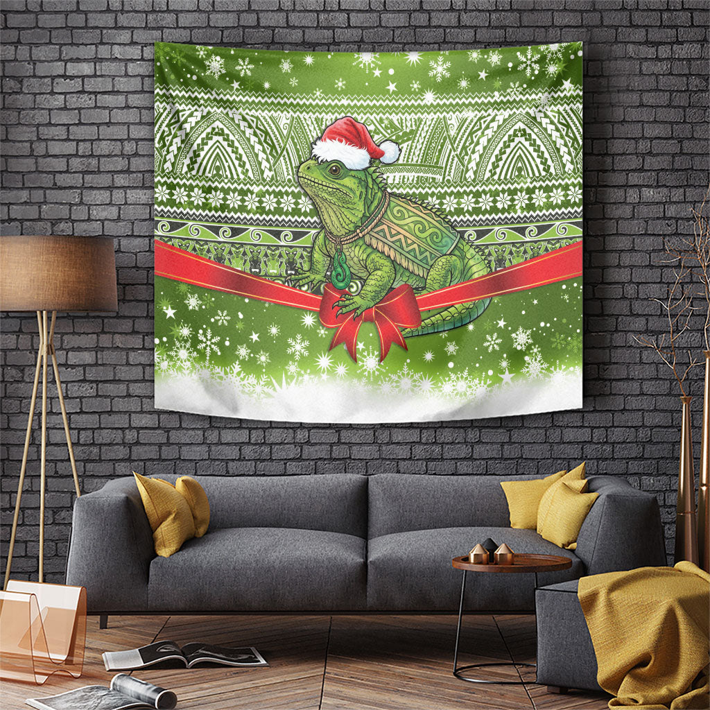 New Zealand Tuatara Christmas Tapestry Maori Inspired Knitted Patterns LT9 Green - Polynesian Pride