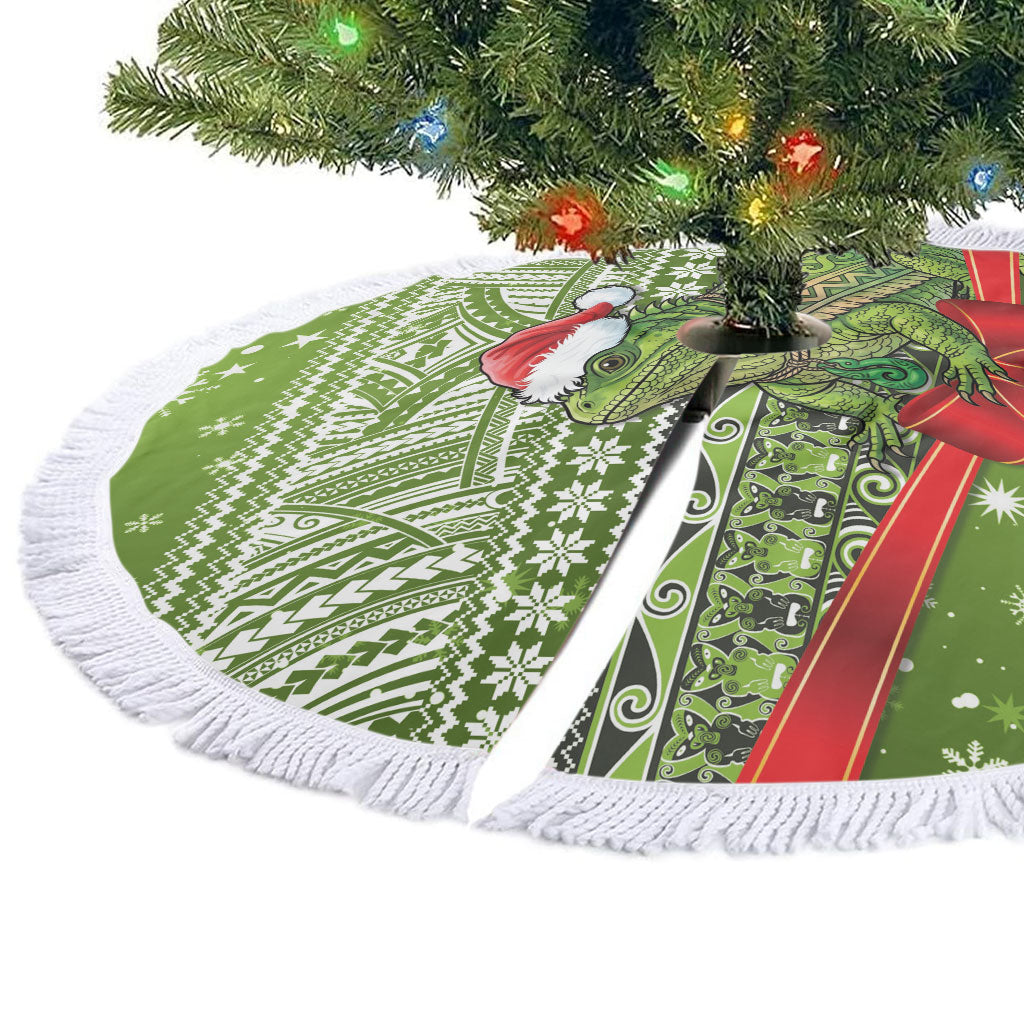 New Zealand Tuatara Christmas Tree Skirt Maori Inspired Knitted Patterns LT9 - Polynesian Pride