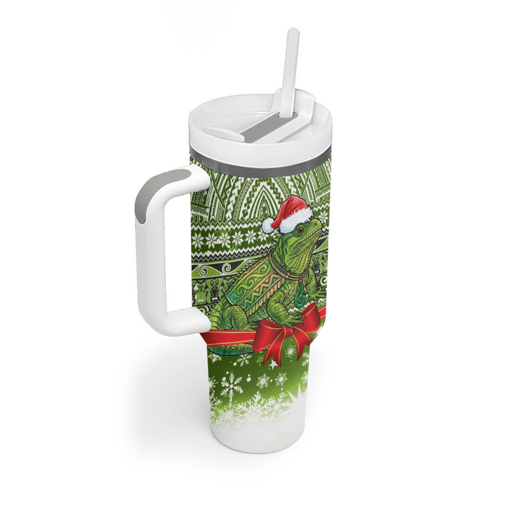 New Zealand Tuatara Christmas Tumbler With Handle Maori Inspired Knitted Patterns LT9 - Polynesian Pride