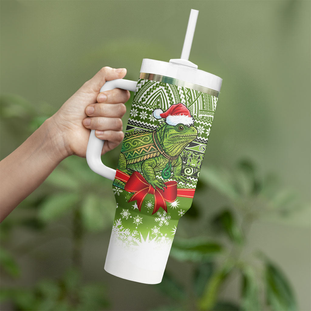 New Zealand Tuatara Christmas Tumbler With Handle Maori Inspired Knitted Patterns LT9 - Polynesian Pride