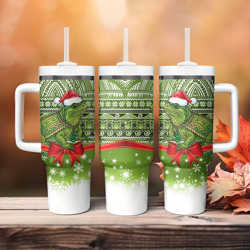 New Zealand Tuatara Christmas Tumbler With Handle Maori Inspired Knitted Patterns LT9 - Polynesian Pride