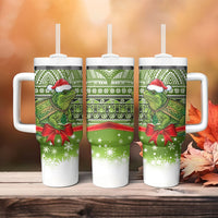New Zealand Tuatara Christmas Tumbler With Handle Maori Inspired Knitted Patterns LT9 - Polynesian Pride