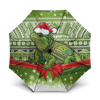 New Zealand Tuatara Christmas Umbrella Maori Inspired Knitted Patterns LT9 One Size Folded 11.42 inch Opened Diameter 37.4 inch Green - Polynesian Pride