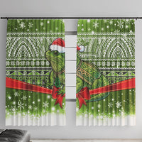 New Zealand Tuatara Christmas Window Curtain Maori Inspired Knitted Patterns LT9 With Hooks Green - Polynesian Pride