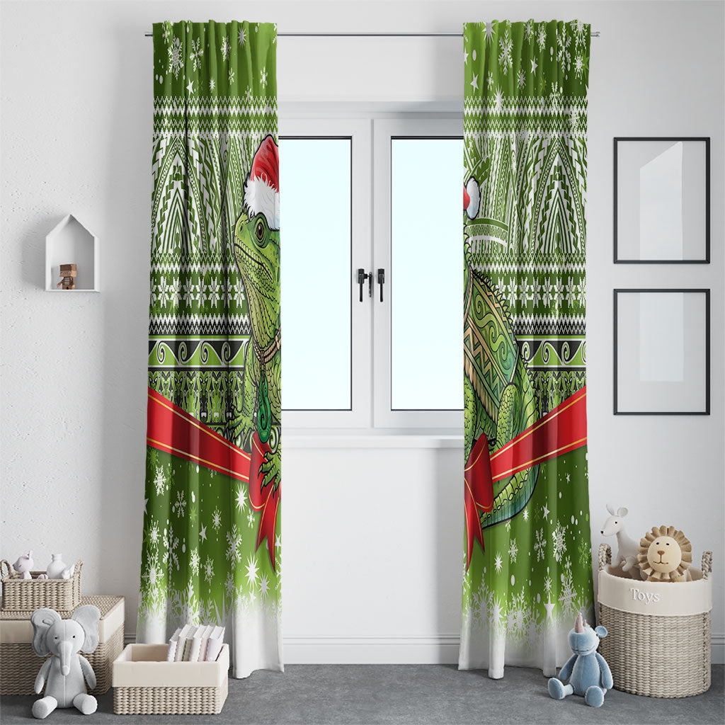 New Zealand Tuatara Christmas Window Curtain Maori Inspired Knitted Patterns LT9 - Polynesian Pride