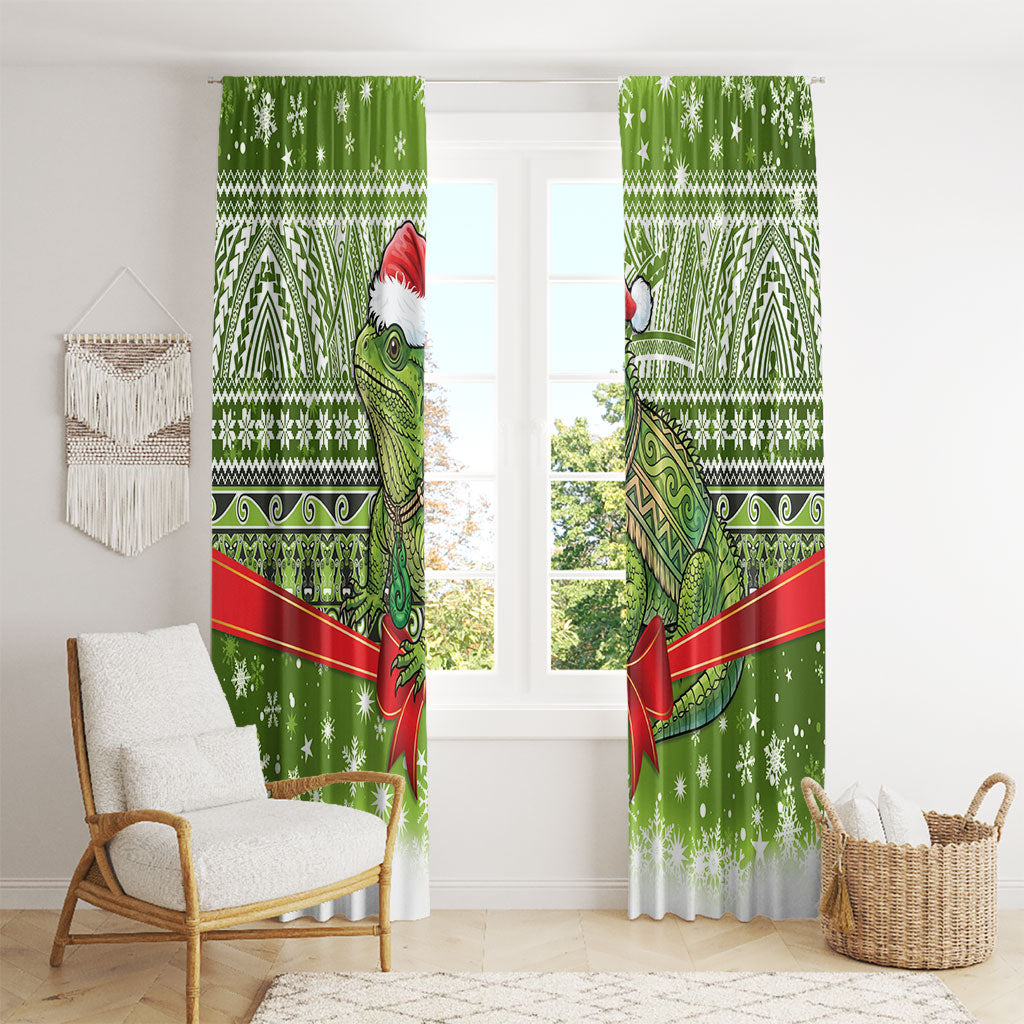 New Zealand Tuatara Christmas Window Curtain Maori Inspired Knitted Patterns LT9 - Polynesian Pride