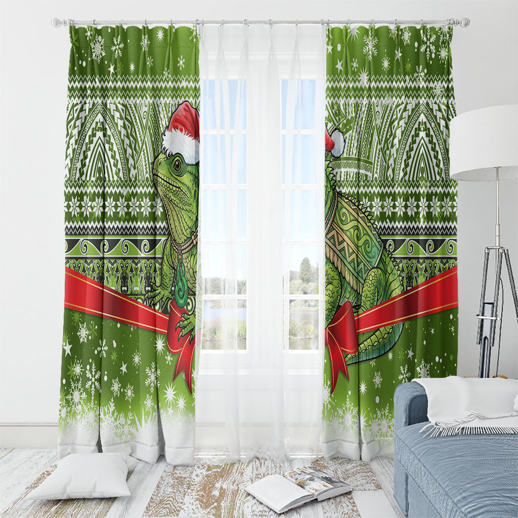 New Zealand Tuatara Christmas Window Curtain Maori Inspired Knitted Patterns LT9 - Polynesian Pride